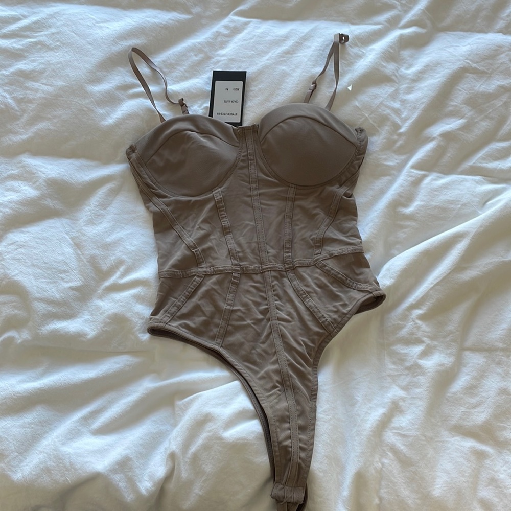 Taupe mesh corset bodysuit